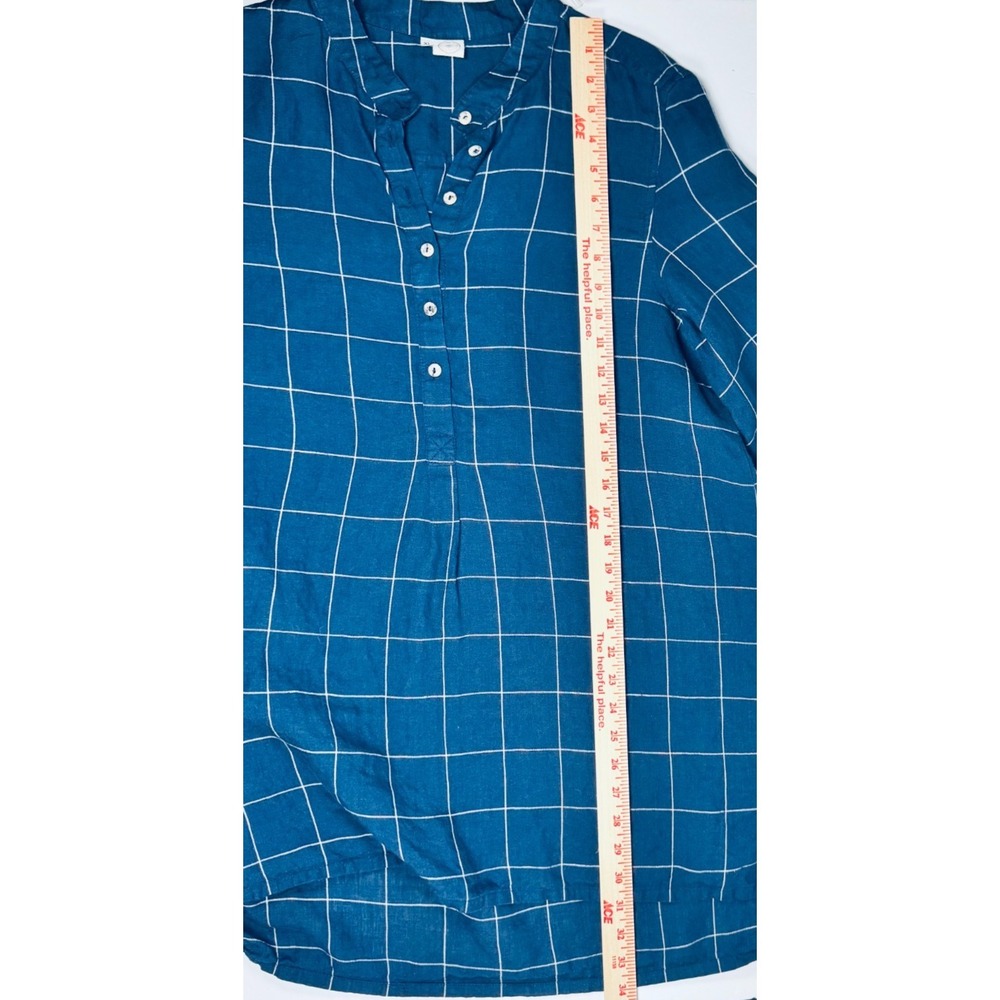 Vintage Home Napa Valley Linen Tunic XL Blue Windowpane Plaid St Helena‎ Luxury - Picture 10 of 12